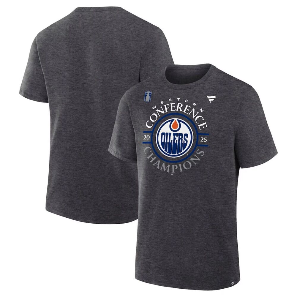 Edmonton Oilers 2025 Stanley Cup Playoffs Crossbar T-Shirt, Charcoal, Size-L
